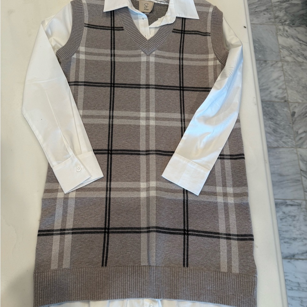 Sioni Plaid Mini Dress - Brown and White